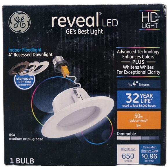 GE Reveal LED 4" Recessed Downlight RS4 Medium Base 650 Lumens [99] - Picture 1 of 14